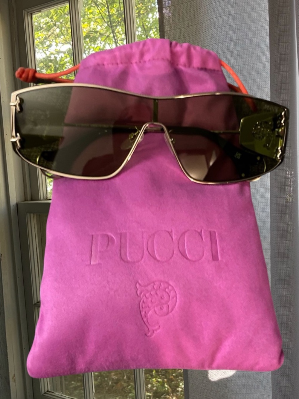 Emilio Pucci Green Lens SunglassesHot Pink Pouch with Orange